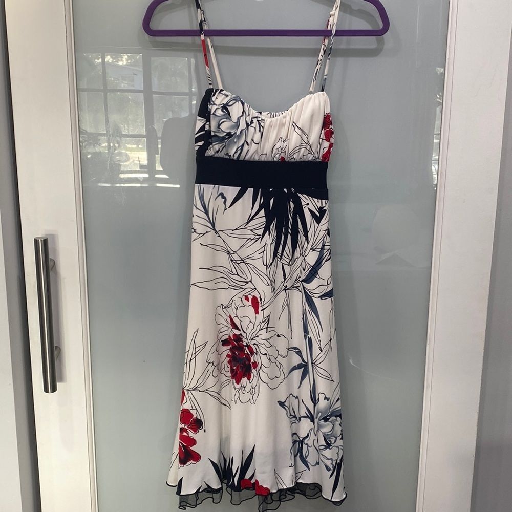 Speechless Women’s White Black Floral Print Tank atop Lined Summer Dress M